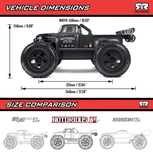 Arrma Notorious 4WD Stunt Truck 6S 1:8 RTR Black 5 Arrma Notorious 4WD Stunt Truck 6S 1:8 RTR Black – Bild 5