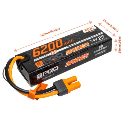 Spektrum LiPo-Akku 6200mAh 2S 7.4V Smart Pro Basher 120C IC5-Stecker 2 Spektrum LiPo-Akku 6200mAh 2S 7.4V Smart Pro Basher 120C IC5-Stecker – Bild 2